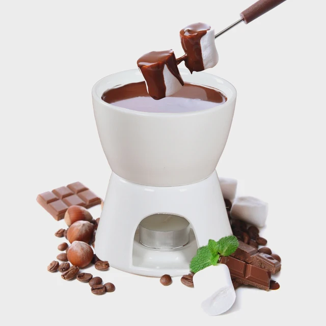 Cilio Porcelain Chocolate Fondue Set, White, 5-Inch by 10-Inch
