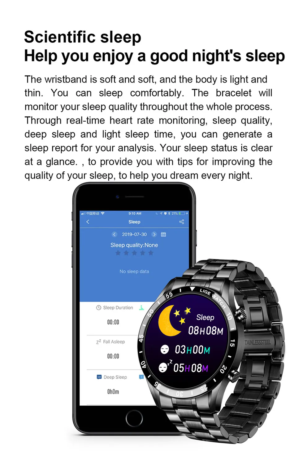 LIGE New Luxury Steel Band Bluetooth Call Smart Watch Men For Android iOS Phone Waterproof Sports Fitness Tracker Smartwatch