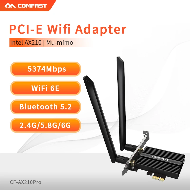 COMFAST Tri band Intel AX210 AMD RZ608 wireless WiFi6E 802.11AX 5374M 3000M desktop PCIE wireless network card BT 5.2 support 6G