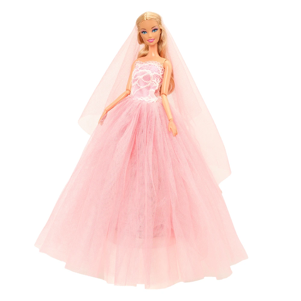 Fashion Handmade Doll accessories Toys For Children Pink Bride Wedding Party Dress Clothes Suit For Barbie Dressing make up game