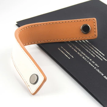 

White+Brown Yellow Leather&Brass Knob and Handle Simple Cabinet Handle Anti-collision Drawer Pull Furniture Handles/ 3 Colors