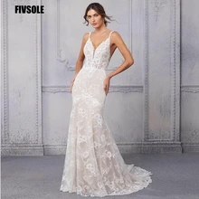 

Fivsole Mermaid Wedding Dress 2021 Robes De Mariée Plus Size Bridal Gowns Sexy Court Train V Neck Spaghetti Straps Häämekot