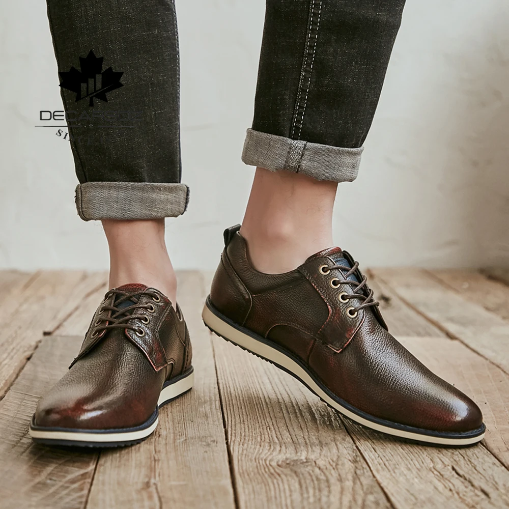 DECARSDZ New Men Genuine Leather Shoes Fashion Luxury Oxford Office Men Shoes For Men Lace-up Brand Dress Men Casual Shoes