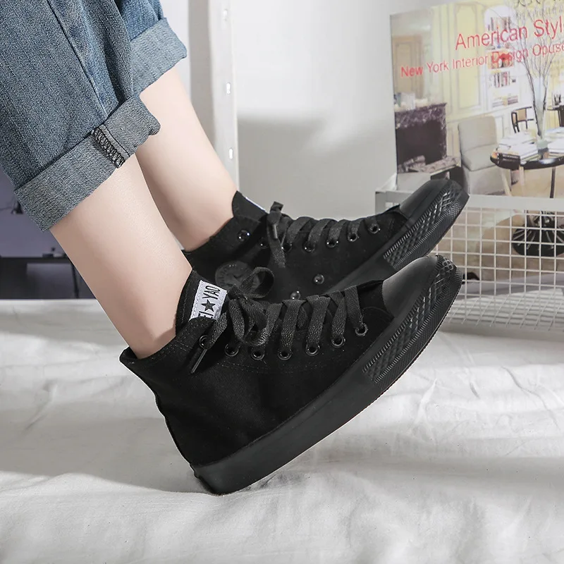 

2021spring and autumn new trend fashion all-match girls pure black breathable canvas shoes all-match casual black shoes