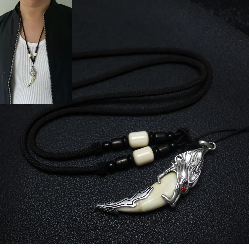 Man Wolf Tooth Necklace Sweater Pendant Punk Rock Accessories Jewelry For Party
