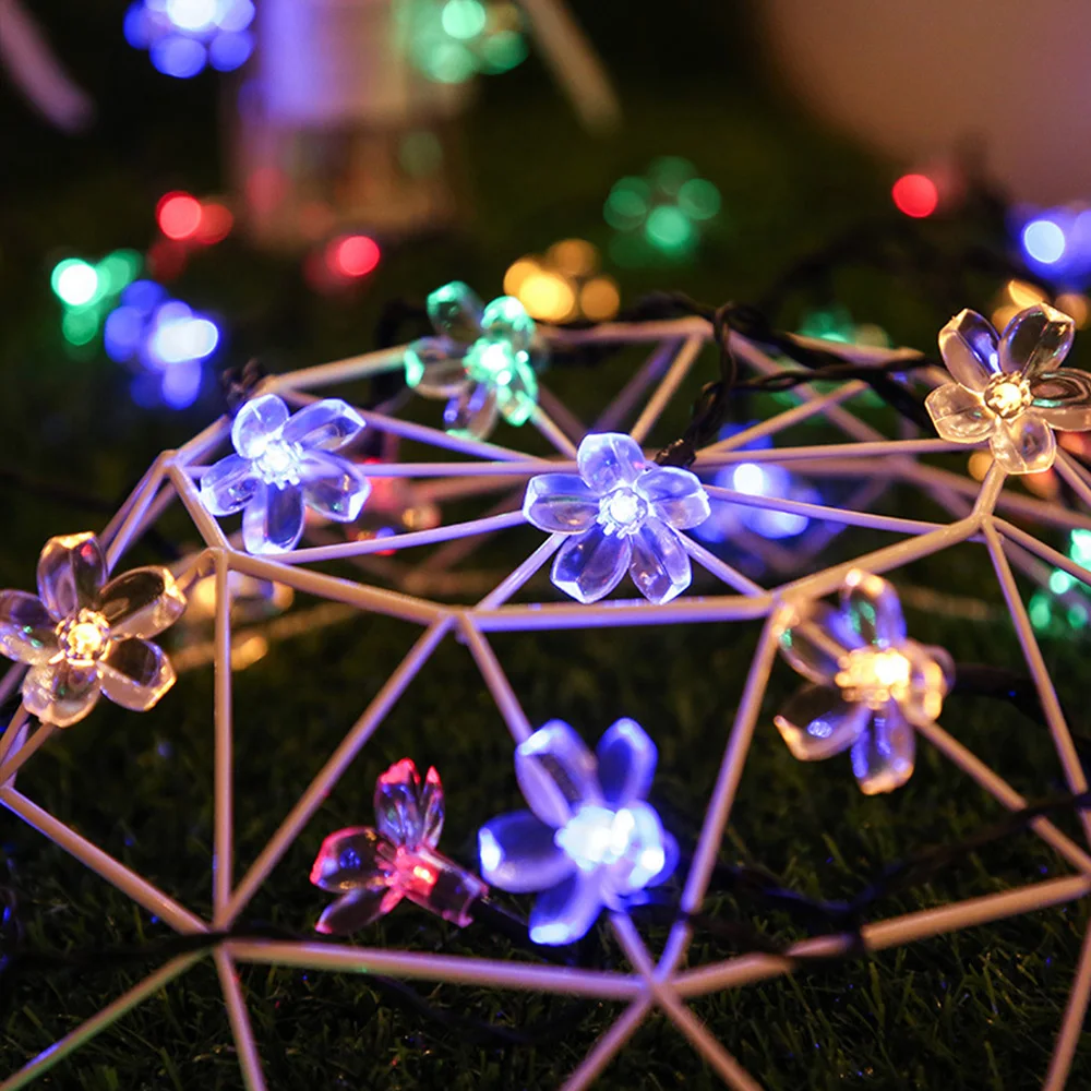 

2/7/12m Peach Flower Solar Lamp Power LED String Fairy Lights 6V Solar For Garlands Garden Christmas Decor For Outdoor