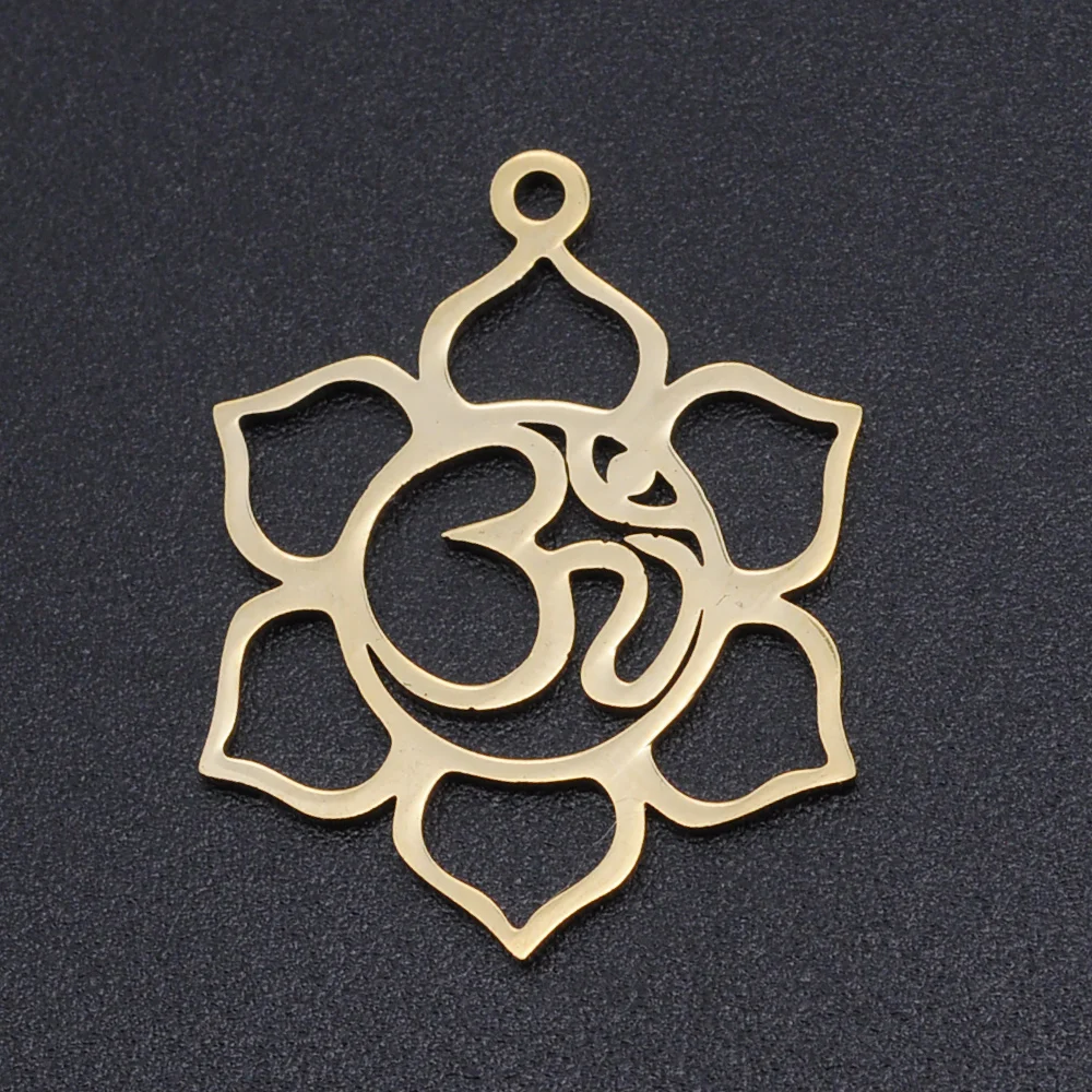 5pcs/lot Flower of Life DIY Charms 316 Stainless Steel Yoga Lotus Connectors Charm Om Hansa Hand Jewelry Pendant