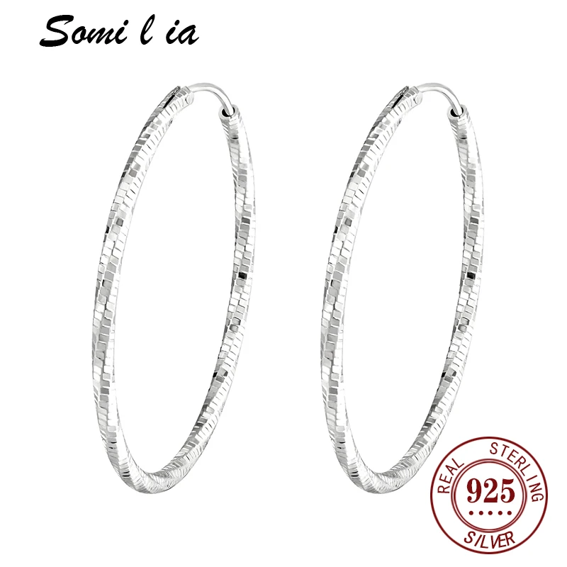 Somi l ia 100% 925 Sterling Silver 30-50mm Big Circle Hoop Earring for Woman Fashion Simple Classic 925 Silver Fine Jewelry Gift