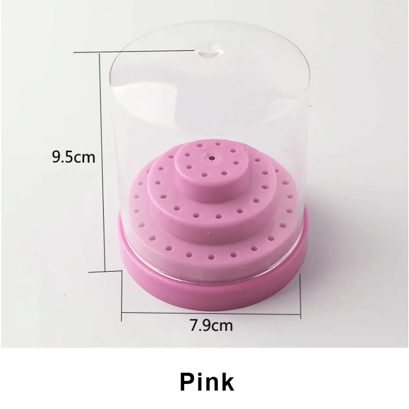 Portable 48 Holes Nail Art Drill Grinding Head Bit Clear Stand Display Storage Box Rack Nail Art Container Base Manicure Tool - Цвет: Pink