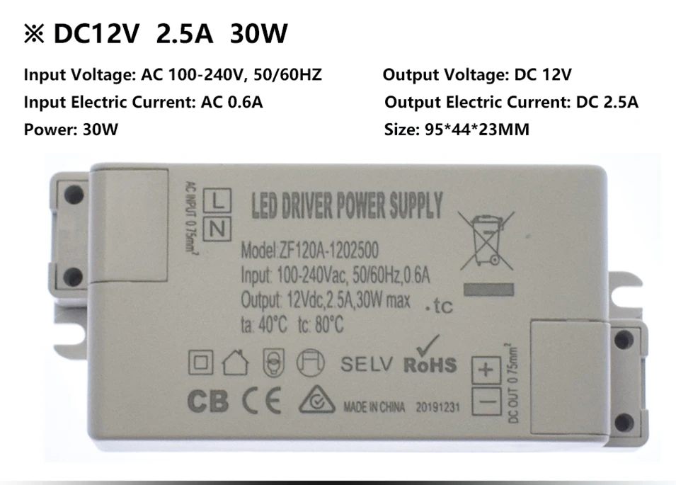 12V 6W 12W 18W 24W 30W LED Power 5