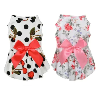 Summer Small Floral Dog Dress Bow Princess Dog Dress For Dogs Skirt Cute Princess Dog Wedding Dresses York Clothes Pet Dress 2