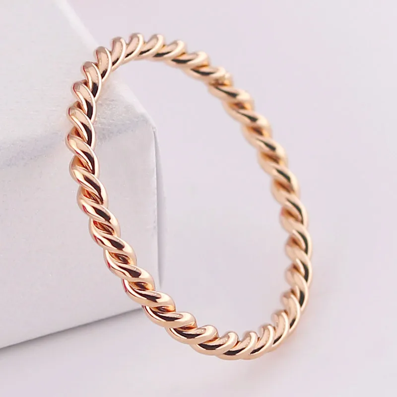 Ramos 2MM Knuckle Rope Twist Ring Stainless Steel Wedding Band for Women Girls Stacking Jewelry