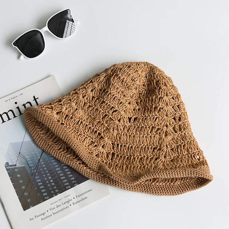 Рыбацкая шляпа, японская Дамская кружевная, маленькая свежая соломенная шляпа, девичья дышащая художественная летняя, складная пляжная шляпа от солнца