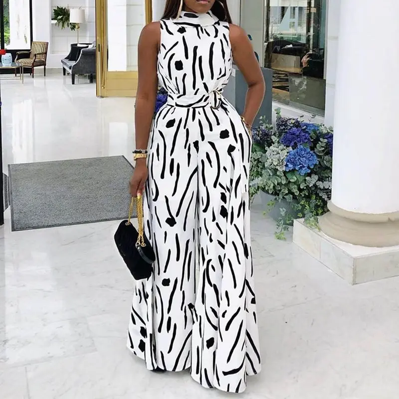 CBTLVSN Women V Neck Sleeveless African Print Wide Leg Jumpsuits Rompers CBTLVSN Women V Neck Sleeveless African Print Wide Leg Jumpsuits Rompers