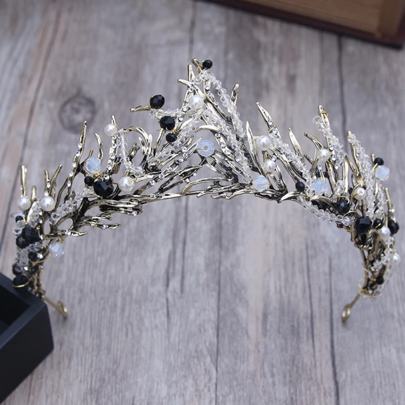 Vintage Baroque Black Crowns For Women Wedding Bridal Tiaras And Crowns Crystal Queen King Witch Diadem Hair Jewelry Accessories bridal hair jewelry gold	