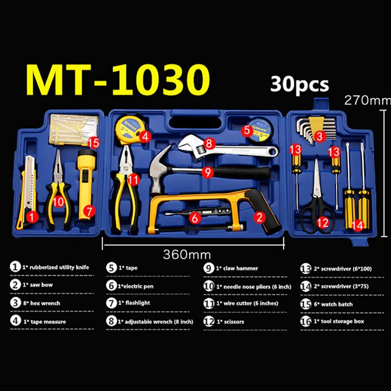 Механический ручной набор инструментов бытовыми ремонтный набор ручных инструментов в Пластик ящик для инструментов чехол отвертка с гаечным ключом Ножи - Цвет: MT-1030