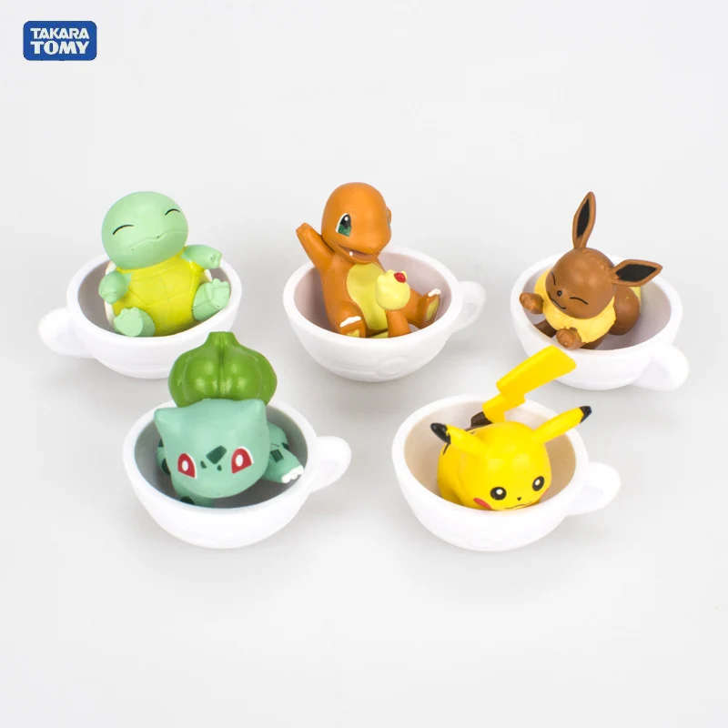 

Takara Tomy 5PCS/set Pikachu Eevee Action Figure Pokemon Big Head Doll Sleep Cup Elf Series Ball Children Toy Gifts