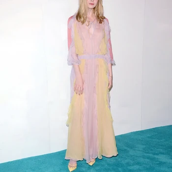 

Gedivoen Fashion Designer Party Spring Dress Women V Neck Patchwork Ruffles A Line Dress Casual Elegant Female Midi Dresses