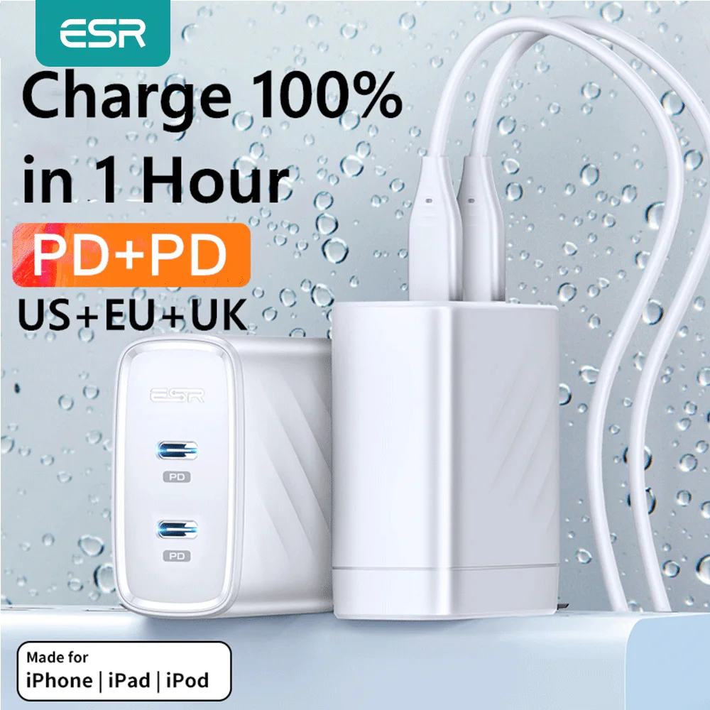 Зарядное устройство ESR с двумя портами USB Type c и поддержкой быстрой зарядки 36