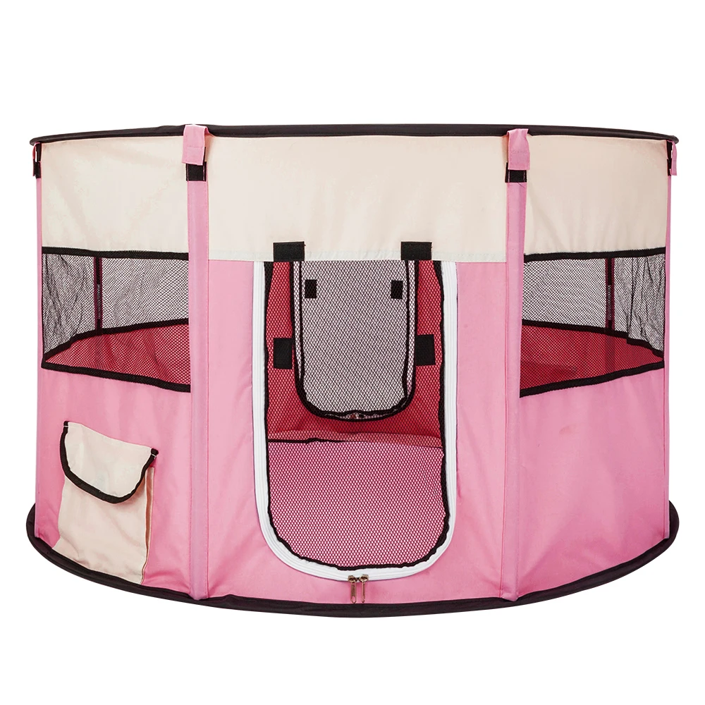

45/57 Inch Portable Pet Playpen Tent Foldable 600D Oxford Cloth Mesh with Eight Panels HFing