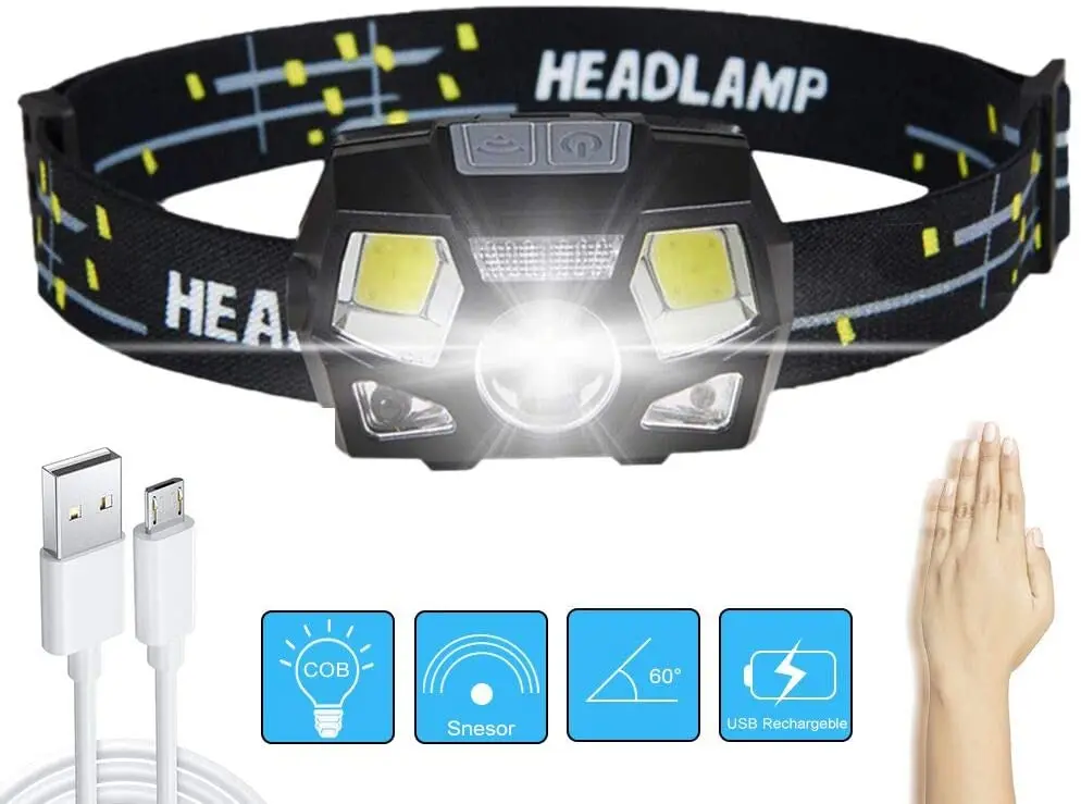 Powerful LED Headlight Sensor Head Light USB Rechargeable Headlamp Head Torch Waterproof for Camping Hiking Fishing