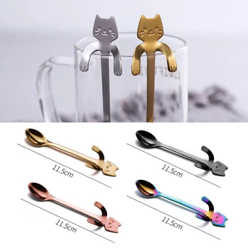 

1Pc Stainless Steel Coffee Spoon Cartoon Cat Hanging Cup Coffee Spoon Cup Teaspoo Multiple Colors Household Cute Mug Tea Spoon