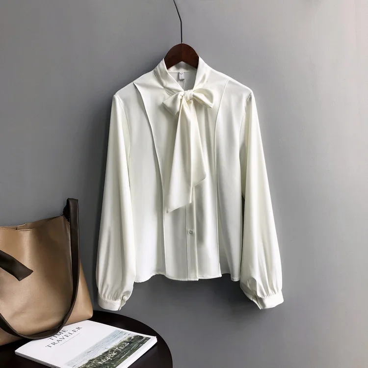 Шифоновая рубашка с бантом для женщин, Blusas Mujer De Moda, Корейская Осенняя модная шифоновая блузка с длинным рукавом, свободная элегантная женская блузка