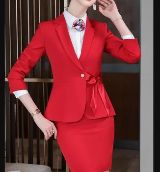 

2020 Autumn Professional Womens Suits Blazer With Pants One Button Notched Office Lady Sets Formal Red Black Plus Size 4xl Sets
