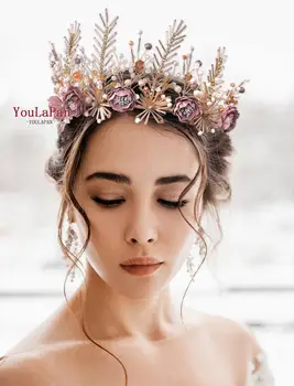 

YouLaPan HP218 Golden Wedding Hair Jewelry Women Flowers Crown Bride Tiara Wedding Tiara Hair Accessories Bridal Headwear