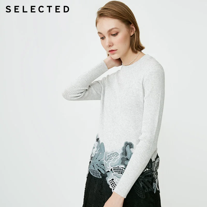 

SELECTED Lace Embroidery Slim Fit Knitted Women Sweater | 418324520