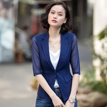 

Office Lady Formal Fashion Women Blazers and Jackets Notched Slim Solid Lady Coat Half Sleeve Blazer Feminino