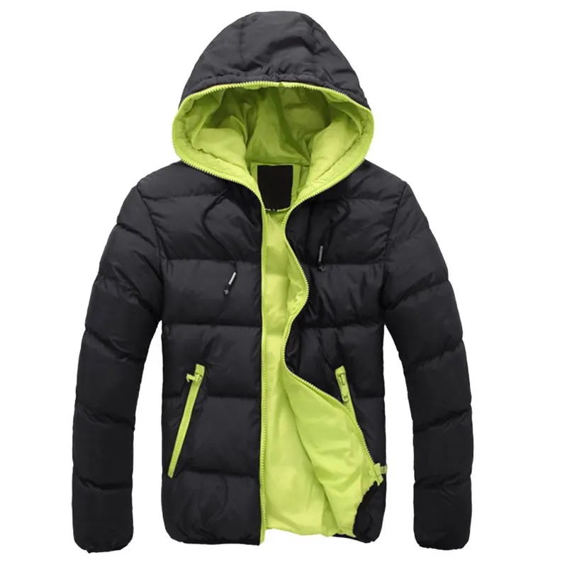 Модная зимняя тонкая куртка, парка с волнистым вырезом, мужская повседневная куртка на молнии, Abrigo Hombre, с капюшоном размера плюс 4XL, Ropa Hombre Invierno - Цвет: Black Green