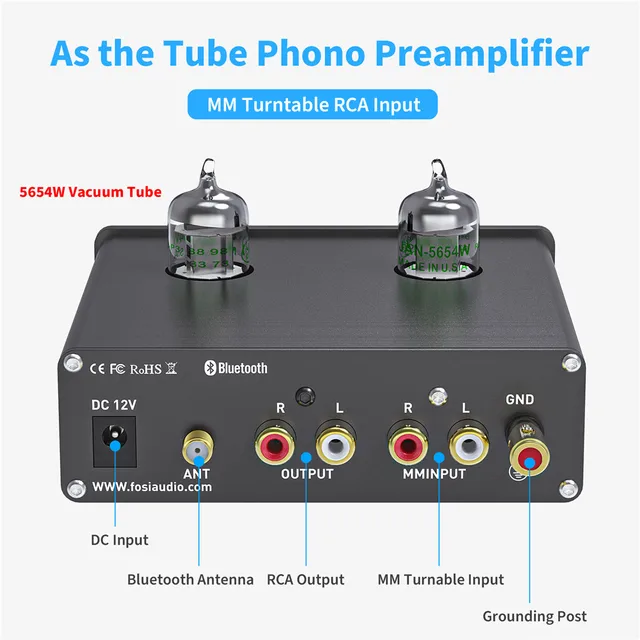 Fosi Audio Bluetooth Phono Preamp for Turntable Phonograph Preamplifier With 5654W Vacuum Tube Amplifier HiFi BOX X3 2