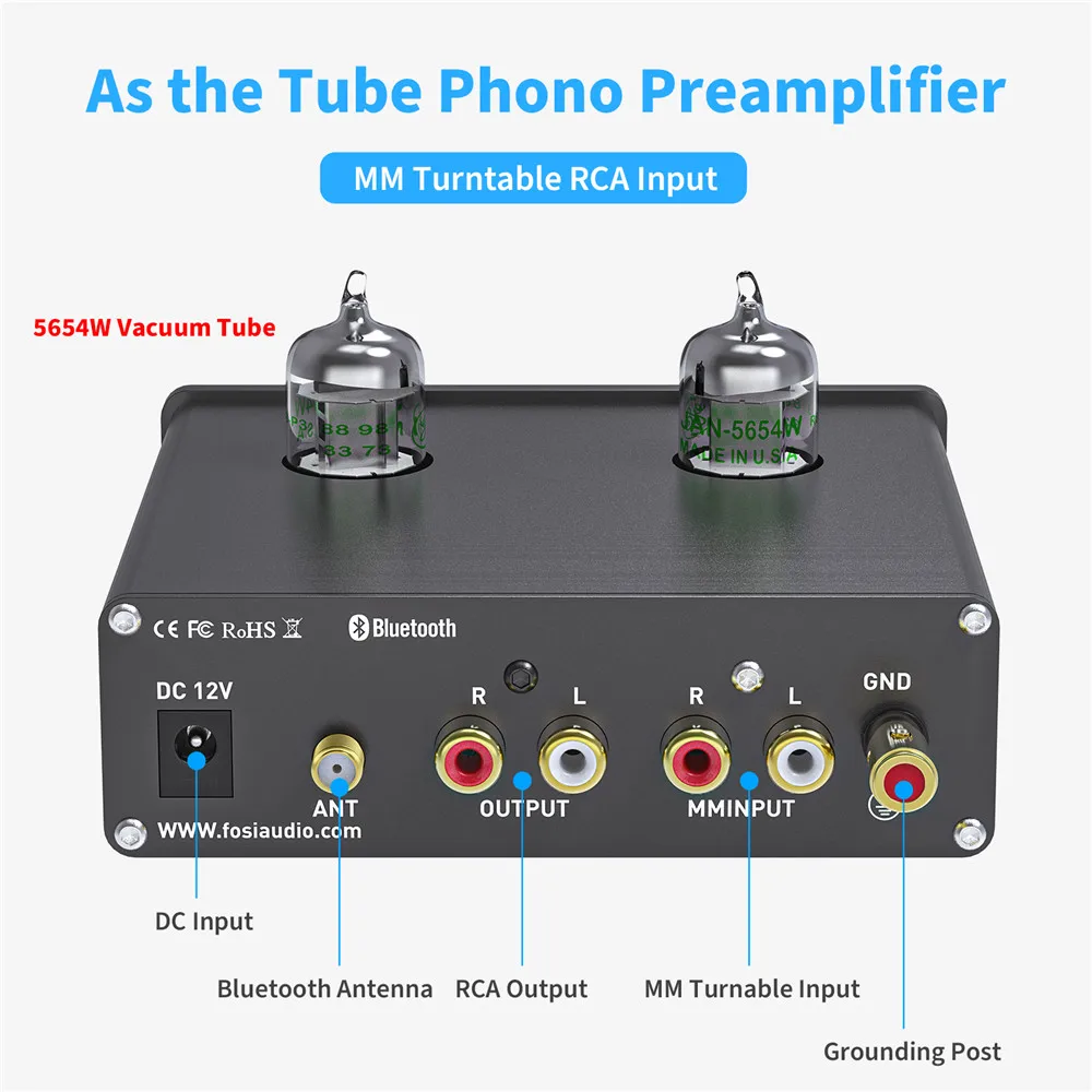 Preamp para o Fonógrafo da Plataforma Tubo de Vácuo Amplificador de Alta Pré-amplificador com Ge5654 Fosi Áudio Bluetooth Phono Giratória Fidelidade Caixa x3 - Image 2