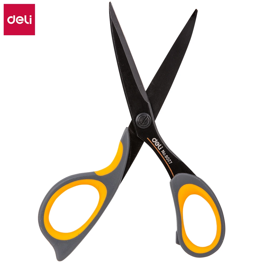 DELI ножницы E6027 с тефлоновым покрытием, мягкие на ощупь 175 мм, 6-4/5 дюймов, ножницы для домашнего офиса, ручные ножницы, канцелярские принадлежности