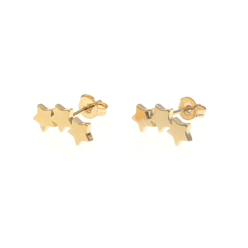 Size 13.5mm*5mm 3 stars 316L Stainless Steel Gold Color Round Zircon Stud Earrings No Fade Allergy Free Brief Jewelry | Украшения и
