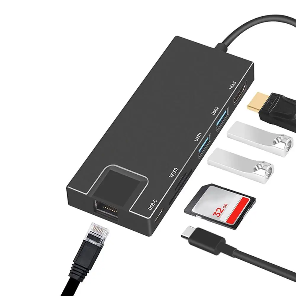 

7 in 1 USB C HUB To USB 3.0 HDMI RJ45 Gigabit Ethernet SD/TF PD Charge Adapter USB C Docking Station Type c Hub Converter
