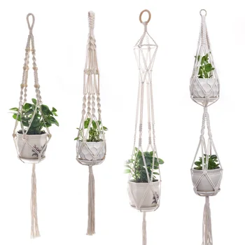 

Hand Woven Plant Hanger Macrame Wall Hanging Flower Tray Basket Cotton Rope Plant Pot Holder Wall Decoration Garden Supplies