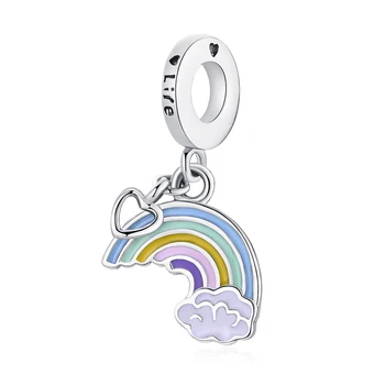 

New Original 925 Sterling Silver Enamel Colored Rainbow Cloud Dangle Charms Pendant Beads Fit Pan Bracelet Women DIY Jewelry