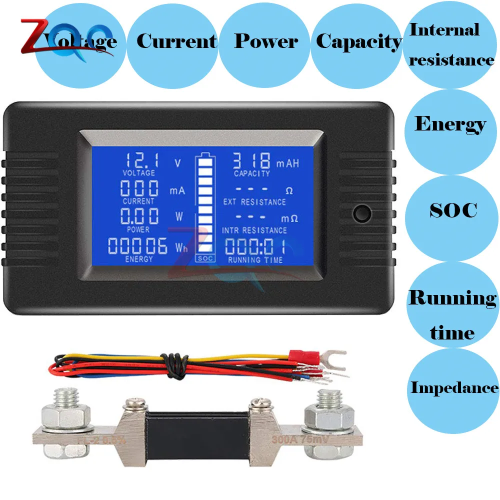 Battery Monitor DC 200V100A Voltmeter Ammete AMP Power AH Battery Voltage Gauge