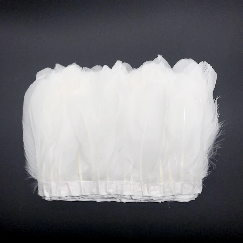 Горячая гусиное перо планки 1 м/лот окрашенные настоящие гуси перо ленты с бахромой для платья юбка Ткань Пояс декоративная одежда - Цвет: Белый