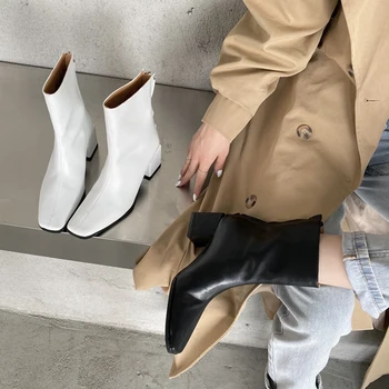 

Winter 2020 INS Elegant Women White Block High Heels Ankle Boots Lady Square Toe Short Boots Designer Chelsea Boots Party Shoes