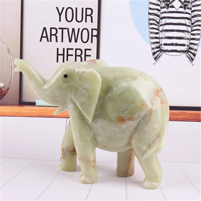 

3inch Natural Elephant Carved Afghanistan Jade Home Furnishings Lucky Items Aura Feng Shui Decoration