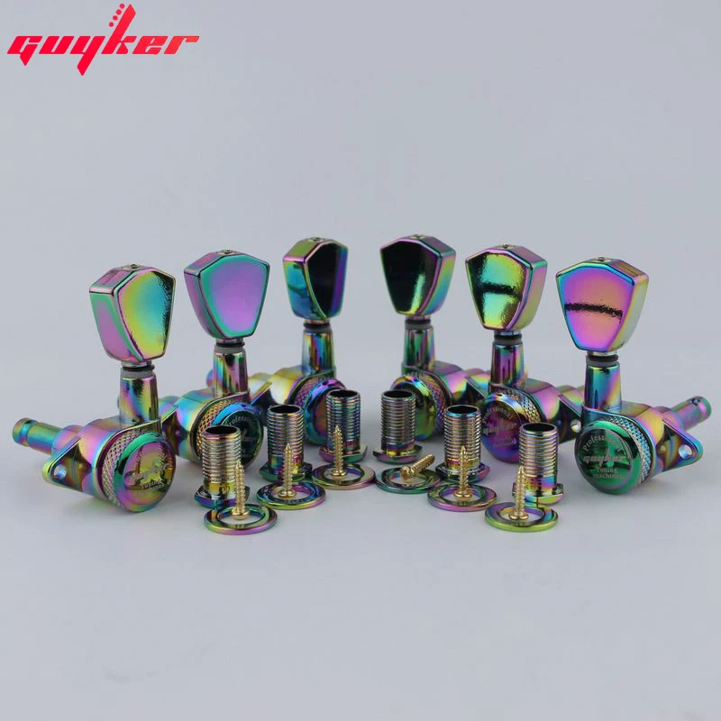 

1 Set GUYKER Tuners Guitar Models Rear Lock String Electric Guitar Machine Heads Trapezium Button Chameleon Rainbow