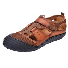 Летние мужские сандалии из натуральной кожи с закрытым носком Модные повседневные мужские сандалии