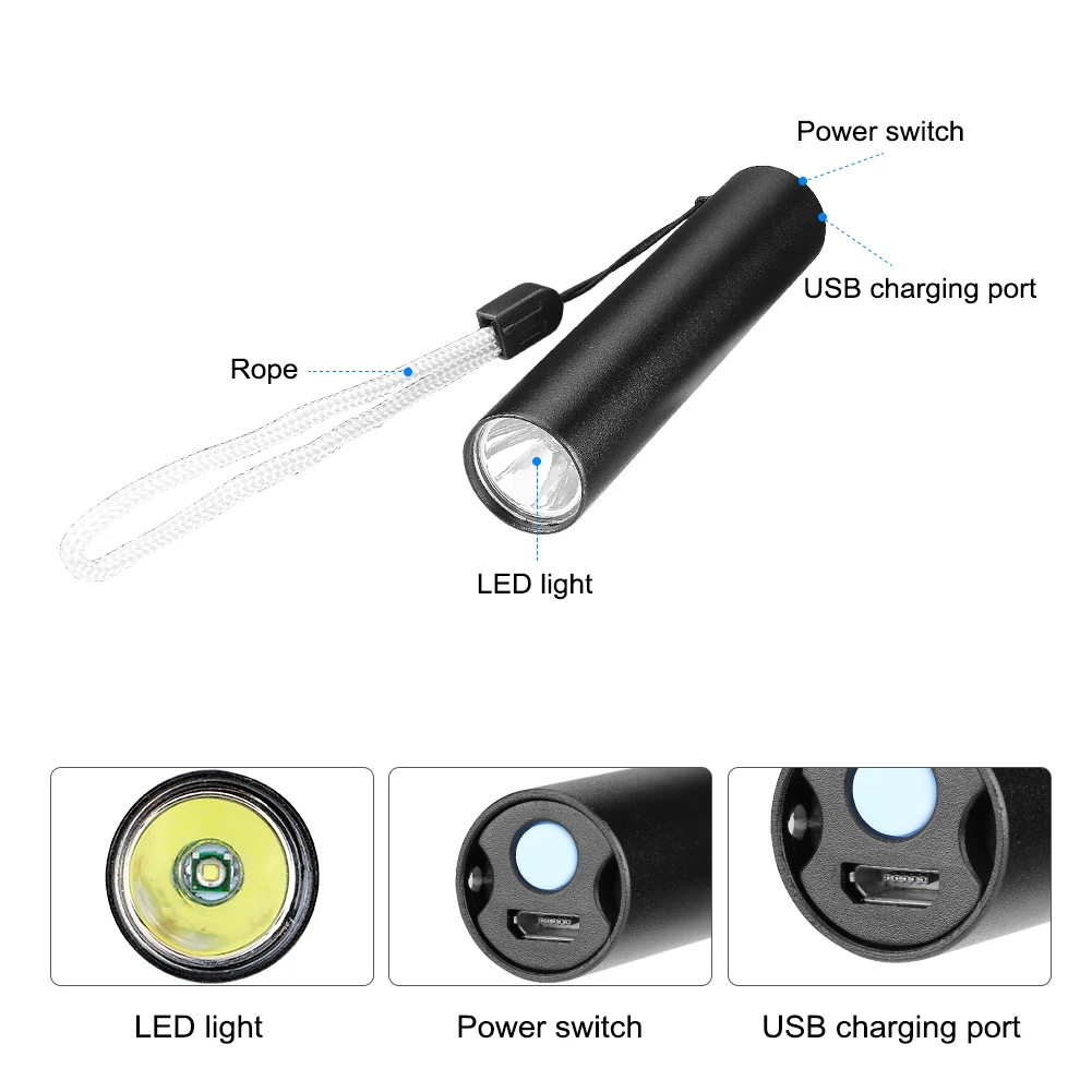 

Outdoor Hiking Camping USB Rechargeable Mini XPE LED Portable Flashlight 4 Modes Torch For Indoor Energy saving Night Lighting