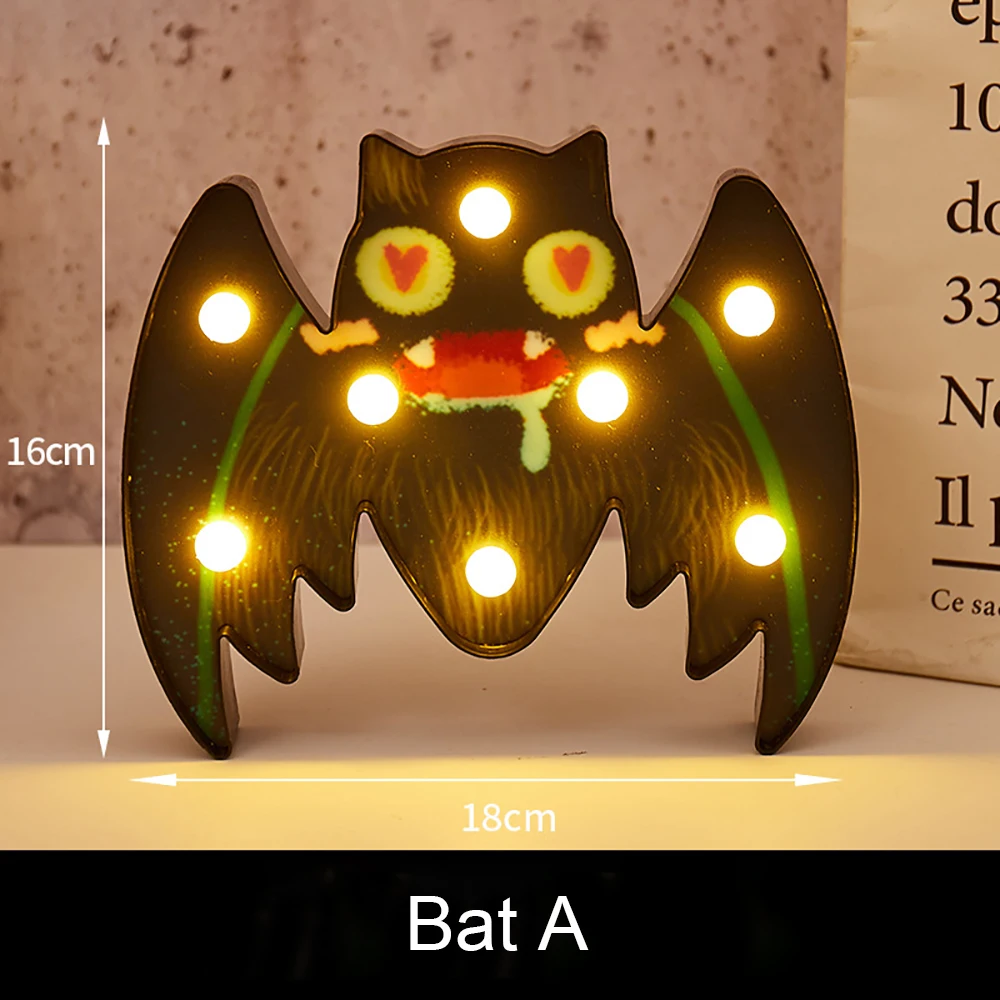 Bat A Светодиодный лампочки для Хэллоуина комнатные светодиодные светильники Украшение Череп Паук тыква в форме летучей мыши Сказочный свет для дома вечерние настольные ночники - Испускаемый цвет: Bat A