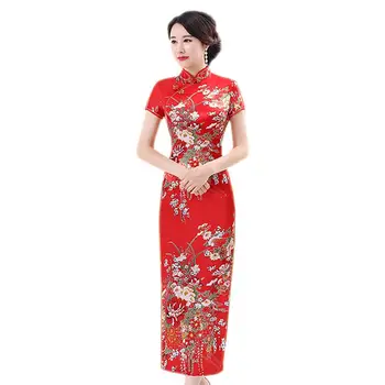 

Chinese Style Flower Print Stand Collar Short Sleeve Women Slit Cheongsam Dress Short Sleeve Women Slit Cheongsam Dress Chinese