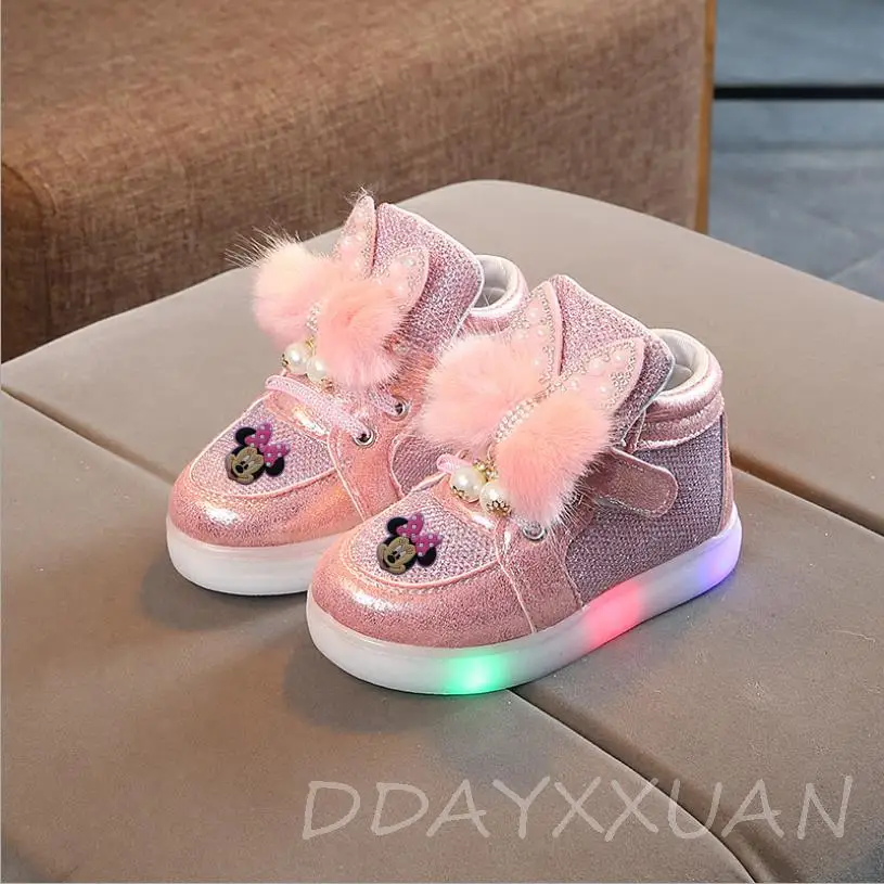 robot Ongehoorzaamheid Ooit Disney Minnie Mouse Children Glowing Shoes Kids LED Sneakers With Light  Girls Casual Baby Cute Girls Shoes