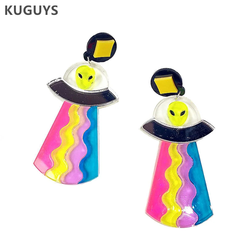 TIANBANGSHI Orecchini Pendenti UFO E Alieni In Acrilico - Divertenti E Originali Per Donne E Ragazze, Glitter, Regalo A Tema Spazio